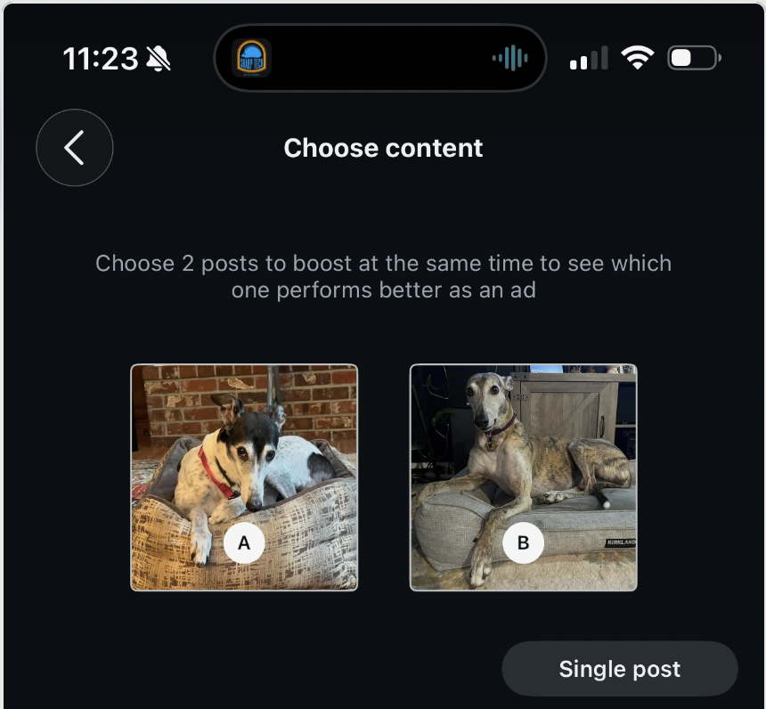 Instagram Compare 2 posts UI