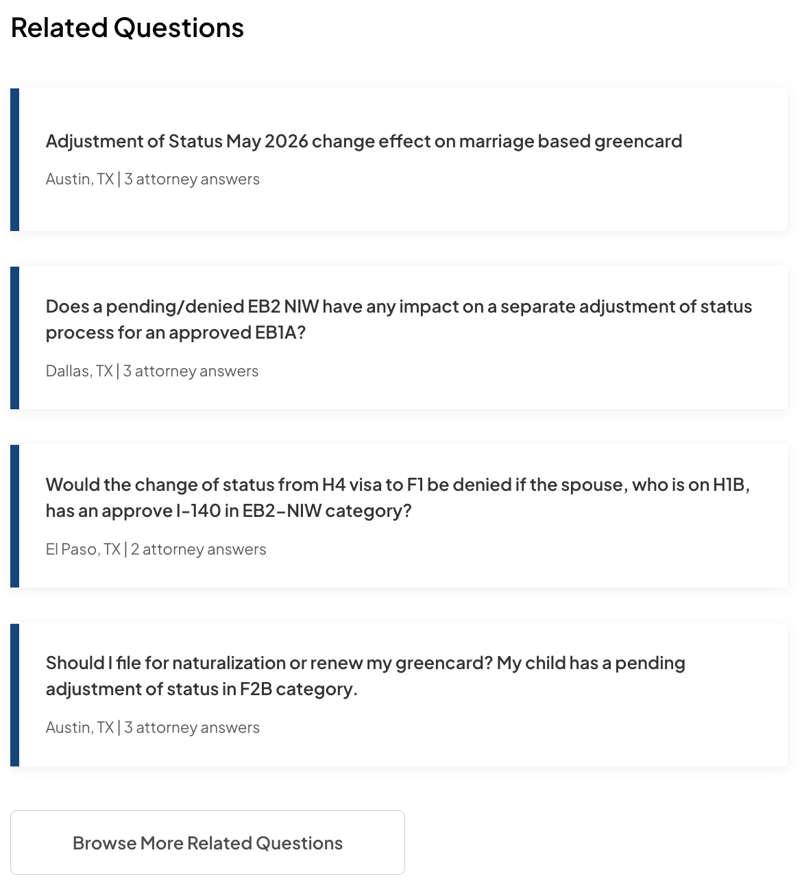 Avvo related questions module showing NLP-recommended Q&A links